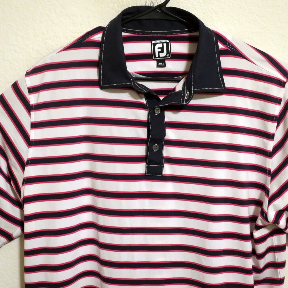 FootJoy Shirt Mens XL Short Sleeve Golf Polo White Black Pink Stripes